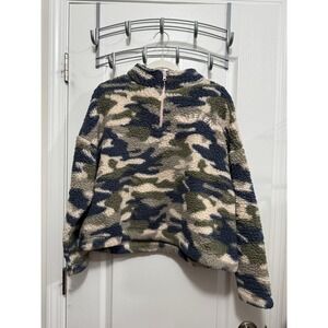 Grayson Threads Womens Camo Sherpa Fleece 1/4 Zip‎ Pullover Sweatshirt XL